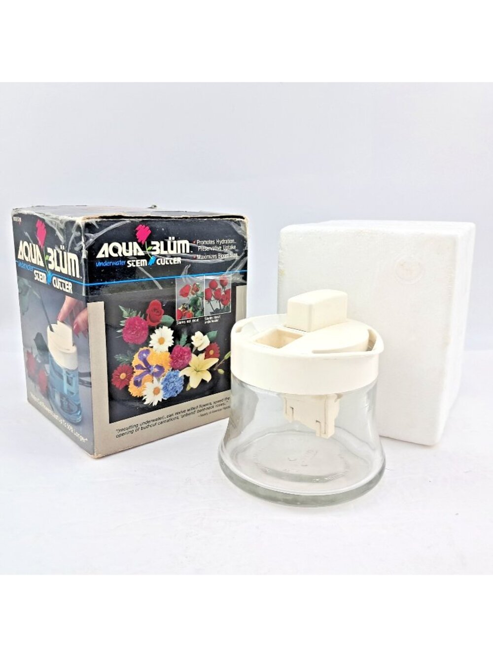 Vintage Rosestar Aqua-Blum Underwater Flower Stem Cutter & Glass Jar-USA Made